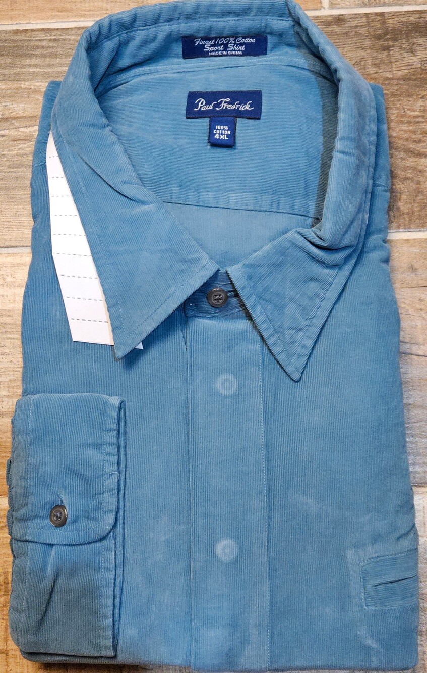 New Paul Fredrick Sport Shirt 4XL Big & Tall Slate Blue Corduroy Button Down